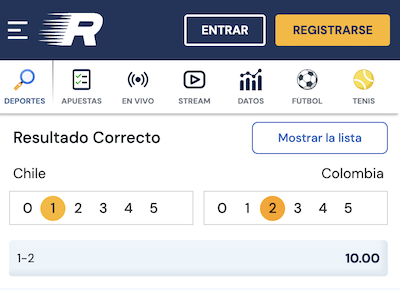 chile vs colombia resultado correcto