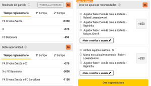 estrella roja vs barcelona: cuotas de Bwin.